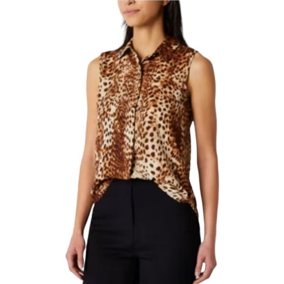 Worthington Blouse Sleeveless Animal Print High- Low Hemline Size Large - Picture 1 of 8